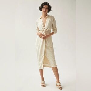 Anthropologie V-Neck Knot Front Midi Dress